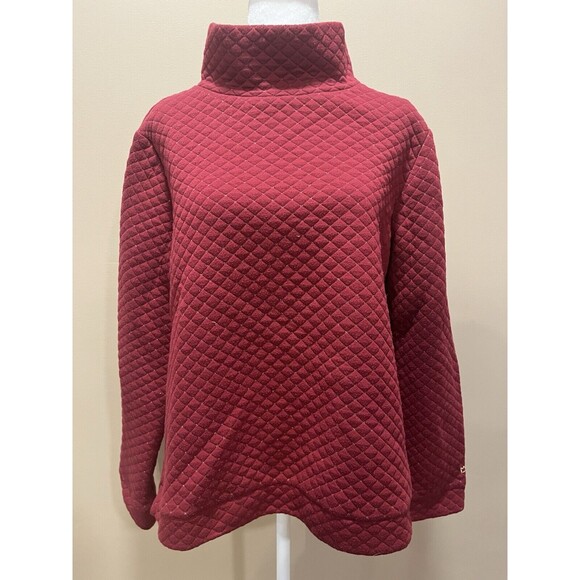 Crown & Ivy Quilted Pullover Mock Turtleneck, Red w Gold Stitch Size L - Picture 1 of 10